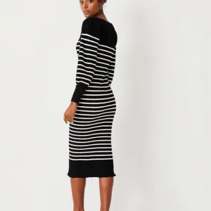 Ann Taylor Striped Midi Sweater Dress Square Neck Black White NWT Size Small