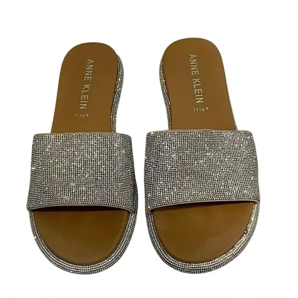Anne Klein Amory Crystal Slides Sandals Size 7.5 Rhinestone