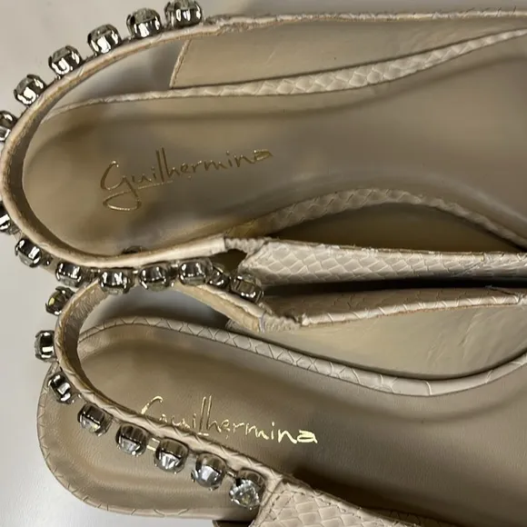 Anthropologie Guilhermina Snakeskin Cream Tan Jewel Pointed Toe Flats 10 41