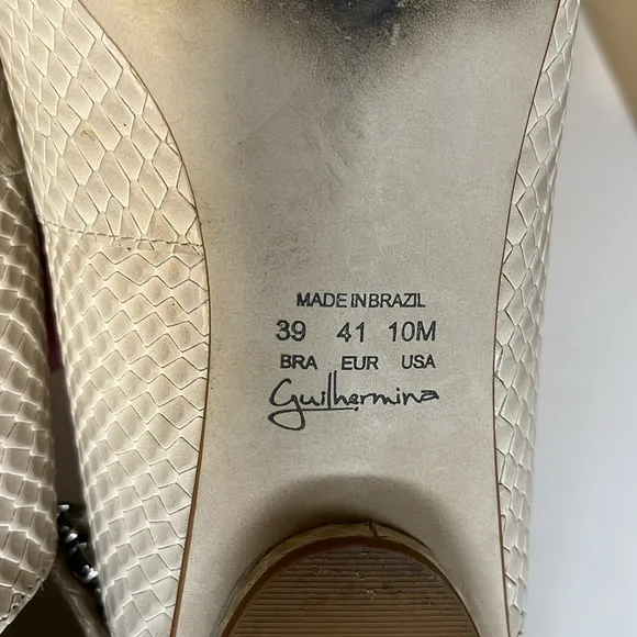 Anthropologie Guilhermina Snakeskin Cream Tan Jewel Pointed Toe Flats 10 41
