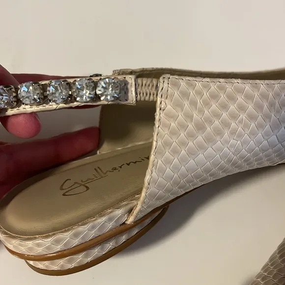 Anthropologie Guilhermina Snakeskin Cream Tan Jewel Pointed Toe Flats 10 41