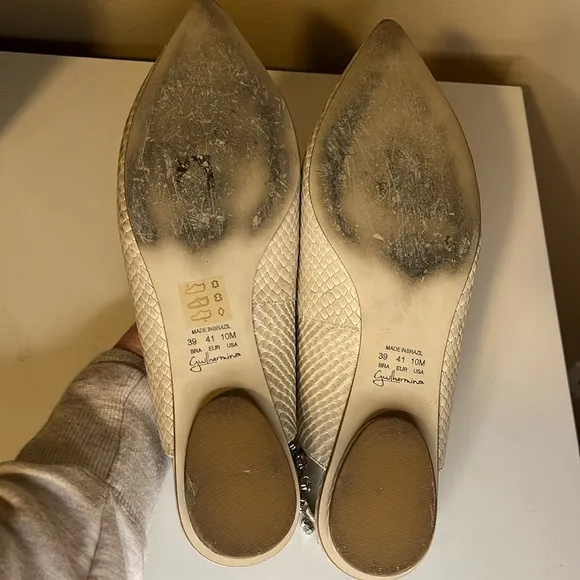 Anthropologie Guilhermina Snakeskin Cream Tan Jewel Pointed Toe Flats 10 41