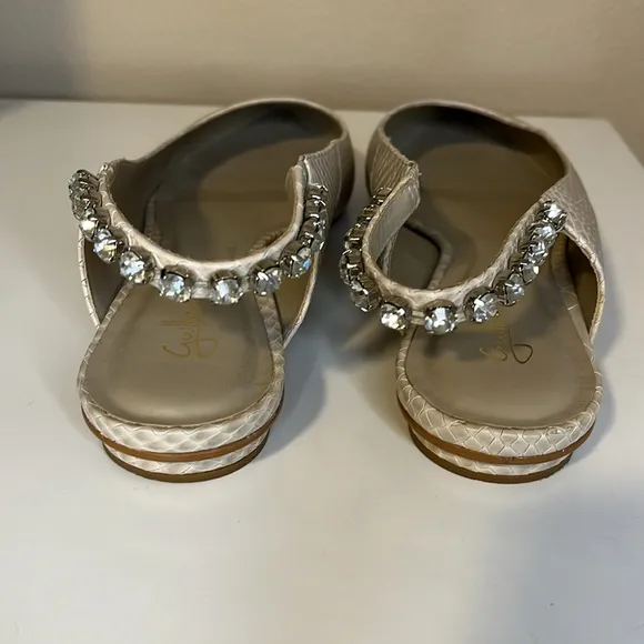 Anthropologie Guilhermina Snakeskin Cream Tan Jewel Pointed Toe Flats 10 41