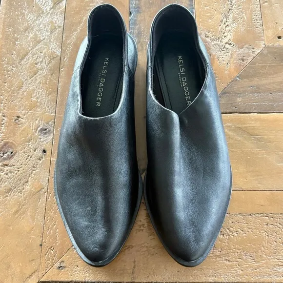 ANTHROPOLOGIE Kelsi Dagger Brooklyn Arianna Slip-On Leather Mules Black SZ 6.5