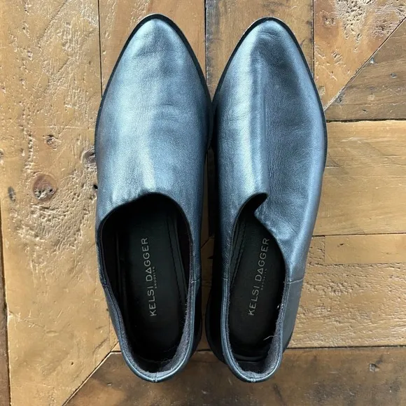 ANTHROPOLOGIE Kelsi Dagger Brooklyn Arianna Slip-On Leather Mules Black SZ 6.5