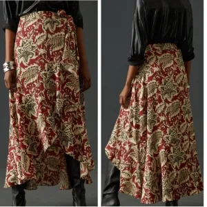 Anthropologie Maeve Hi-low Wrap Floral Skirt