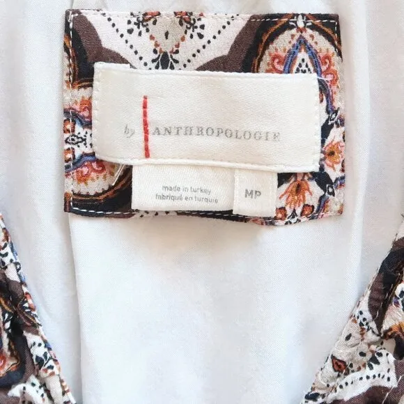 Anthropologie Moroccan Print Long Sleeve Tiered V-Neck Mini Swing Dress Medium