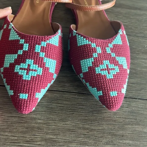 Anthropologie NWOB Turquoise Flats with Geometric Aztec Pattern Ankle Straps 7