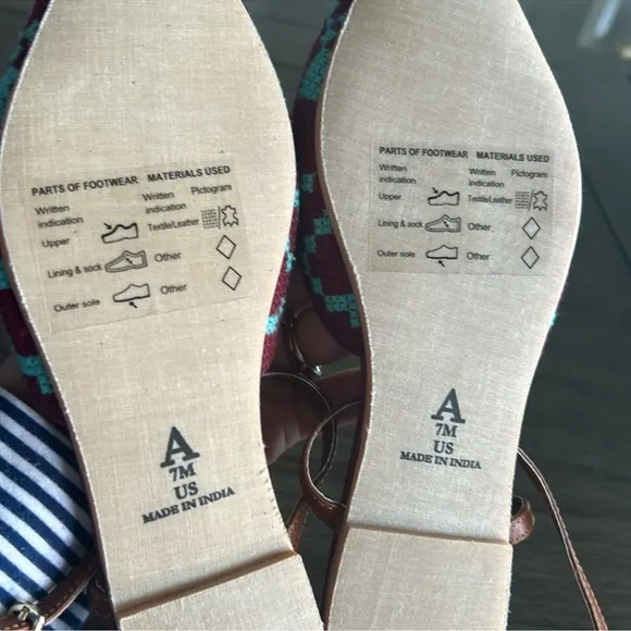 Anthropologie NWOB Turquoise Flats with Geometric Aztec Pattern Ankle Straps 7