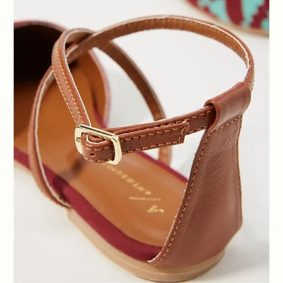Anthropologie NWOB Turquoise Flats with Geometric Aztec Pattern Ankle Straps 7