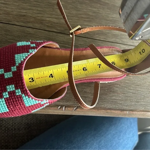 Anthropologie NWOB Turquoise Flats with Geometric Aztec Pattern Ankle Straps 7