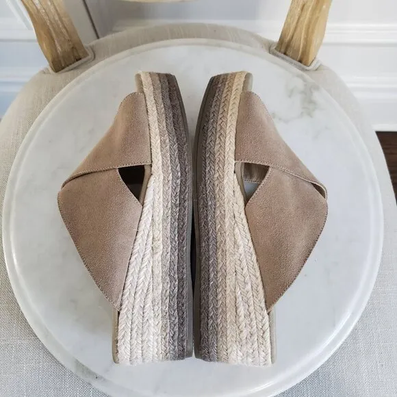 Anthropologie Paseart Tan Suede Cross Strap Ombre Wedge Espadrille Slides 10