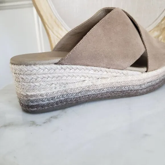 Anthropologie Paseart Tan Suede Cross Strap Ombre Wedge Espadrille Slides 10