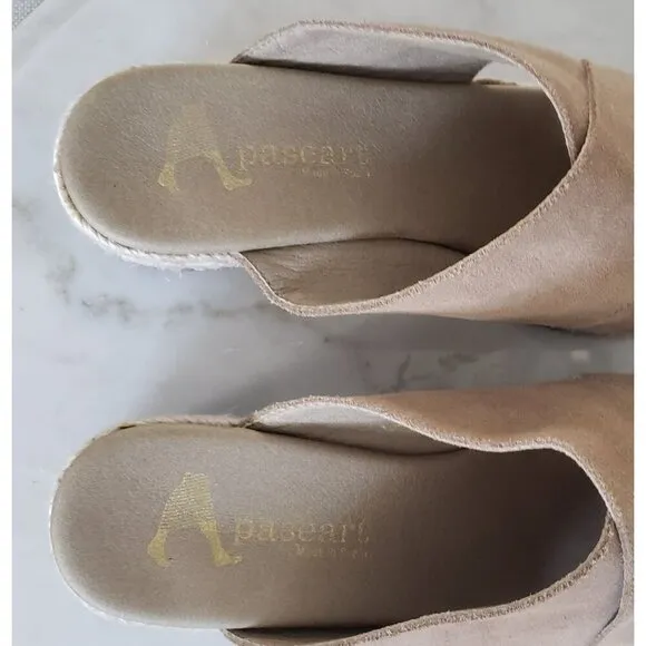 Anthropologie Paseart Tan Suede Cross Strap Ombre Wedge Espadrille Slides 10