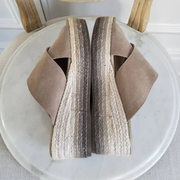 Anthropologie Paseart Tan Suede Cross Strap Ombre Wedge Espadrille Slides 10