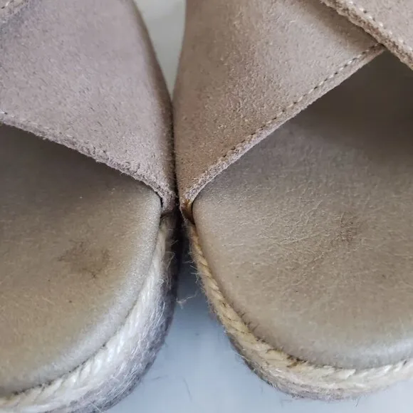 Anthropologie Paseart Tan Suede Cross Strap Ombre Wedge Espadrille Slides 10