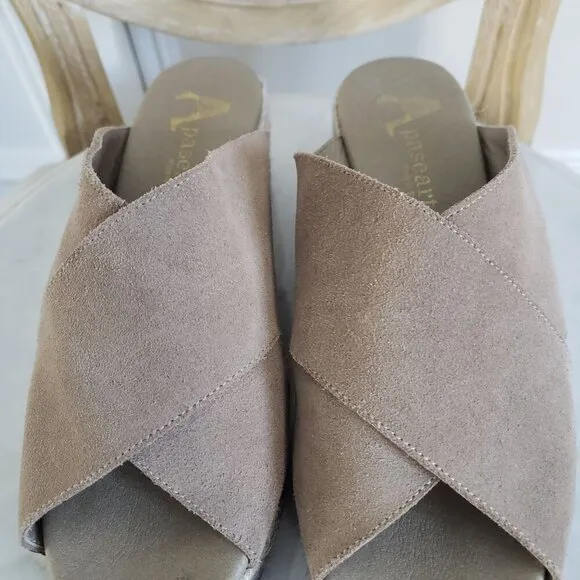 Anthropologie Paseart Tan Suede Cross Strap Ombre Wedge Espadrille Slides 10