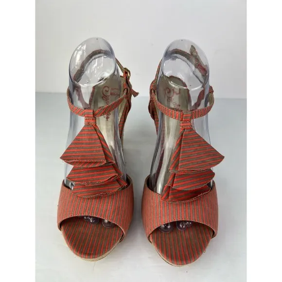 Anthropologie Seychelles Orange Stripe Espadrilles Wedges Sandals Women Size 9