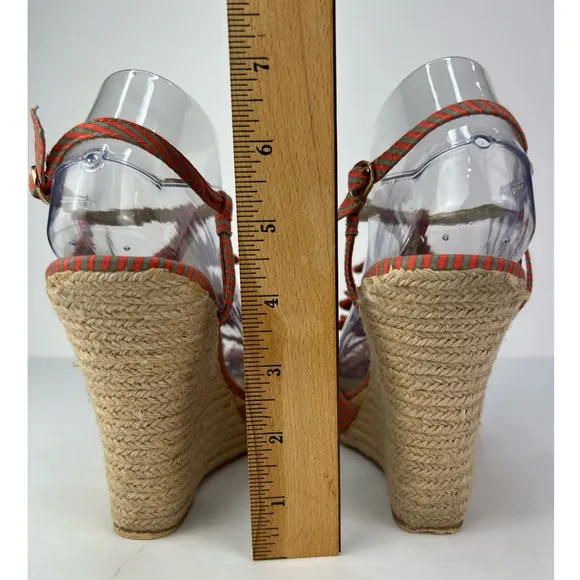 Anthropologie Seychelles Orange Stripe Espadrilles Wedges Sandals Women Size 9