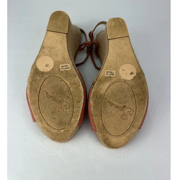 Anthropologie Seychelles Orange Stripe Espadrilles Wedges Sandals Women Size 9