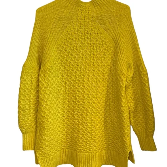 Anthropologie  yellow Lime Bia Mock Neck Tunic Sweater Alpaca blend Texture Knit