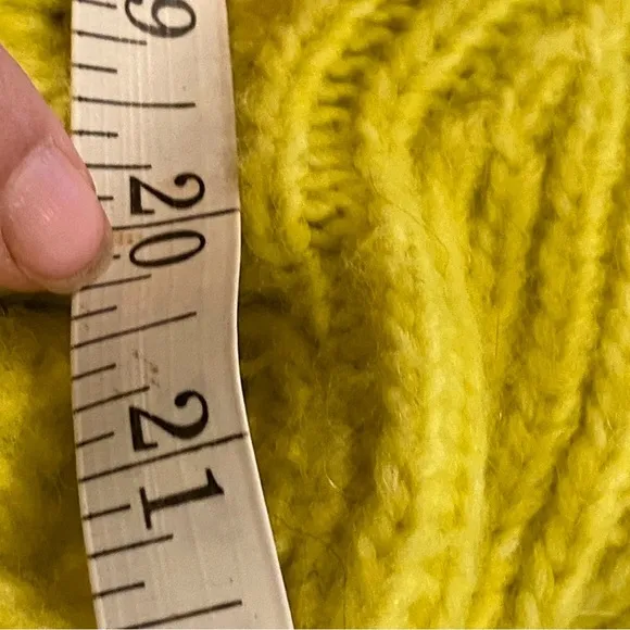 Anthropologie  yellow Lime Bia Mock Neck Tunic Sweater Alpaca blend Texture Knit