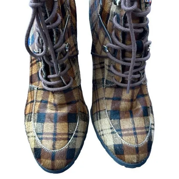 ANTONIO MELANI GRAYCIEE Plaid Calf Hair Leather Animal Print Color High Block He