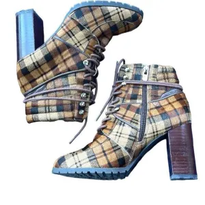 ANTONIO MELANI GRAYCIEE Plaid Calf Hair Leather Animal Print Color High Block He