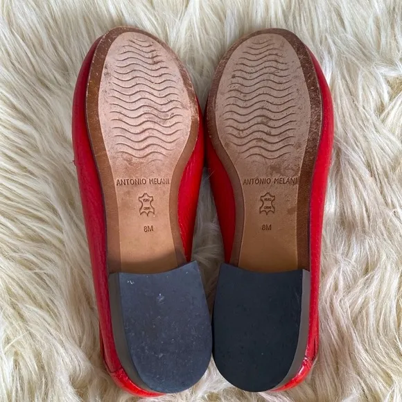 Antonio Melani Red Leather Loafers sz 8 Preppy Coastal Nautical Old Money Chic