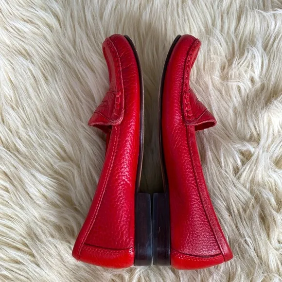 Antonio Melani Red Leather Loafers sz 8 Preppy Coastal Nautical Old Money Chic