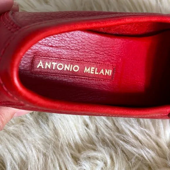 Antonio Melani Red Leather Loafers sz 8 Preppy Coastal Nautical Old Money Chic