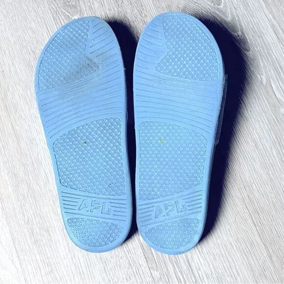APL ATHLETIC PROPULSION LABS Techloom Slides Knit Blue Beach Shower Shoe Size 12