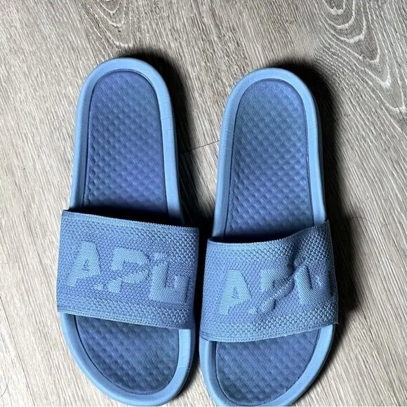 APL ATHLETIC PROPULSION LABS Techloom Slides Knit Blue Beach Shower Shoe Size 12