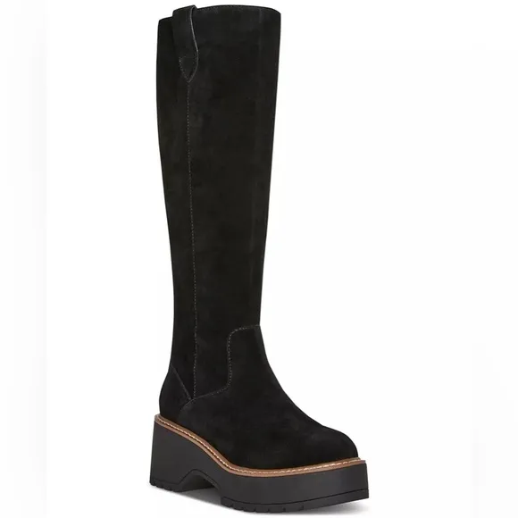 Aqua College Women's Waterproof Gina Platform Black Suede Boots Size 7.5