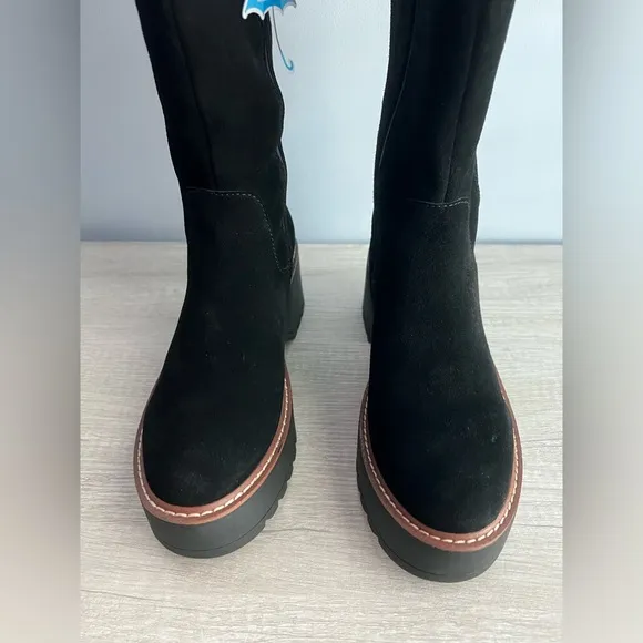 Aqua College Women's Waterproof Gina Platform Black Suede Boots Size 7.5