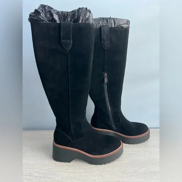 Aqua College Women's Waterproof Gina Platform Black Suede Boots Size 7.5