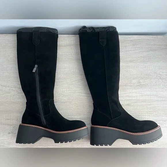 Aqua College Women's Waterproof Gina Platform Black Suede Boots Size 7.5