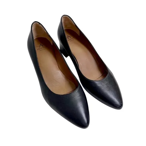Aquatalia Black Genuine Leather Flats Pointed Toe Classic low heel 9.5