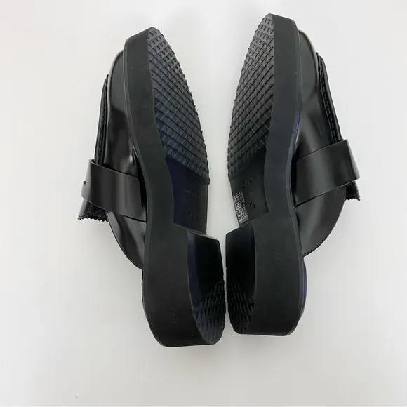 Aquatalia Black Leather Michelina Mules Wedge Loafers