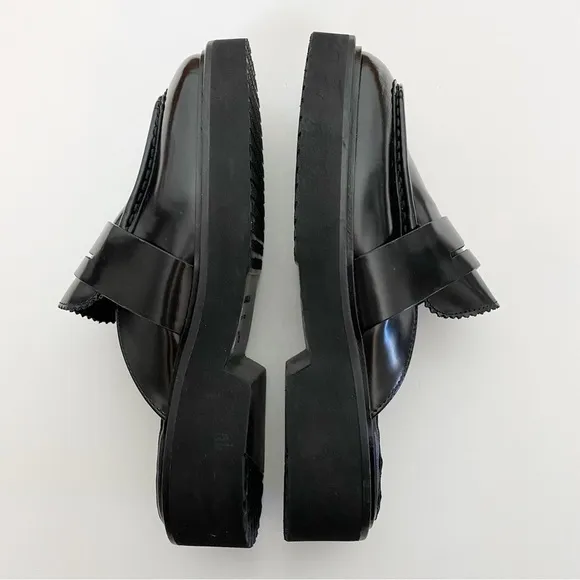 Aquatalia Black Leather Michelina Mules Wedge Loafers