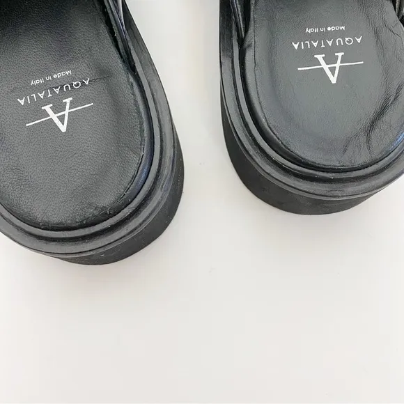 Aquatalia Black Leather Michelina Mules Wedge Loafers