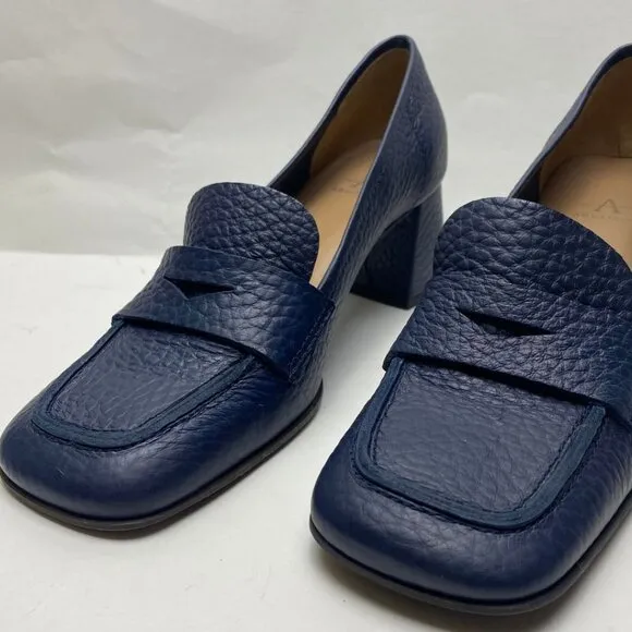AQUATALIA Carlina Heeled Penny Loafer Pumps Blue Leather Size 8