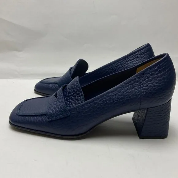 AQUATALIA Carlina Heeled Penny Loafer Pumps Blue Leather Size 8