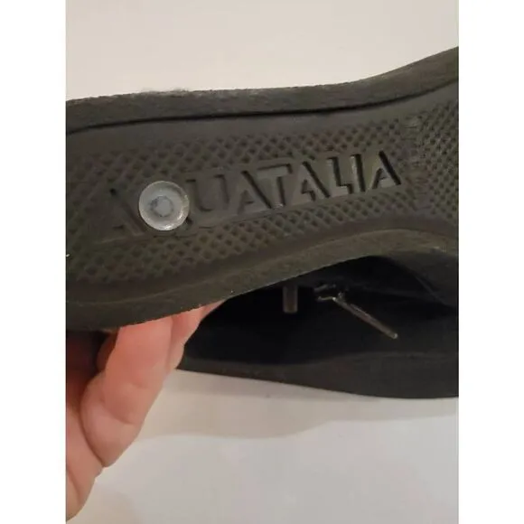 Aquatalia Christa Women's Black Suede Side Zip Fur Wedge Ankle Boots Size 8.5