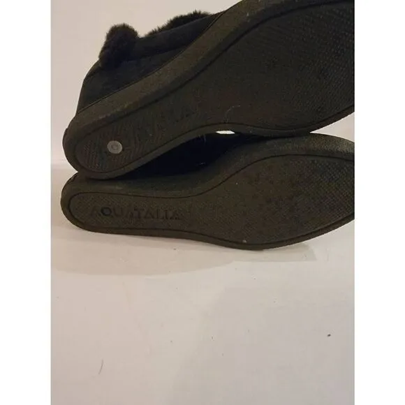 Aquatalia Christa Women's Black Suede Side Zip Fur Wedge Ankle Boots Size 8.5