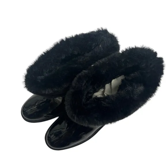 Aquatalia Patent Leather Faux Fur Lined Boots Size 7