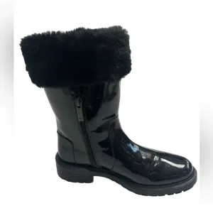 Aquatalia Patent Leather Faux Fur Lined Boots Size 7