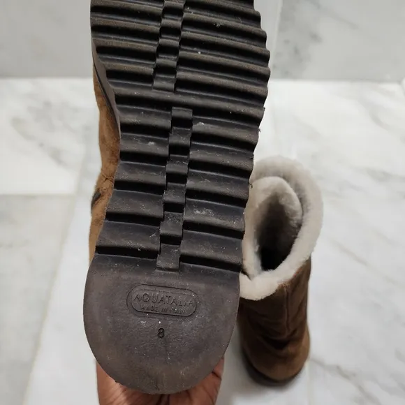 Aquatalia Shearling Fur Lined Winter Combat Boots Payton 8 Brown Suede