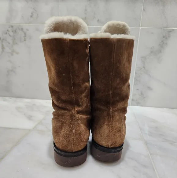 Aquatalia Shearling Fur Lined Winter Combat Boots Payton 8 Brown Suede