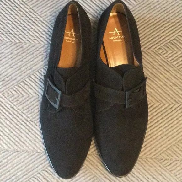 Aquatalia size 9.5 black suede loafers for women. NWT